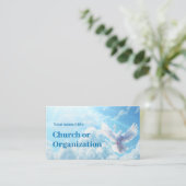 Witte duif met een kruis in de zonblauwe lucht visitekaartje (Staand voorkant)