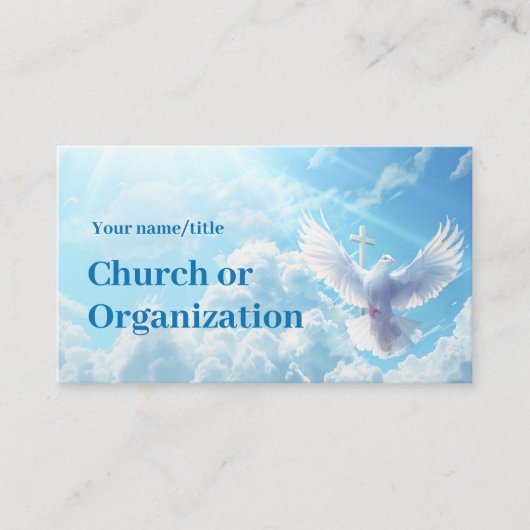 Witte duif met een kruis in de zonblauwe lucht visitekaartje (Voorkant)