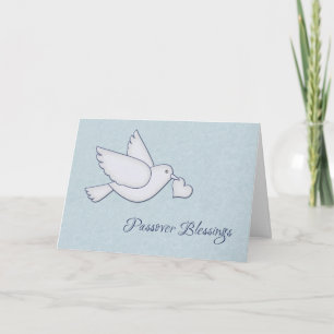 Witte duif met hart, Pesach zegeningen Kaart