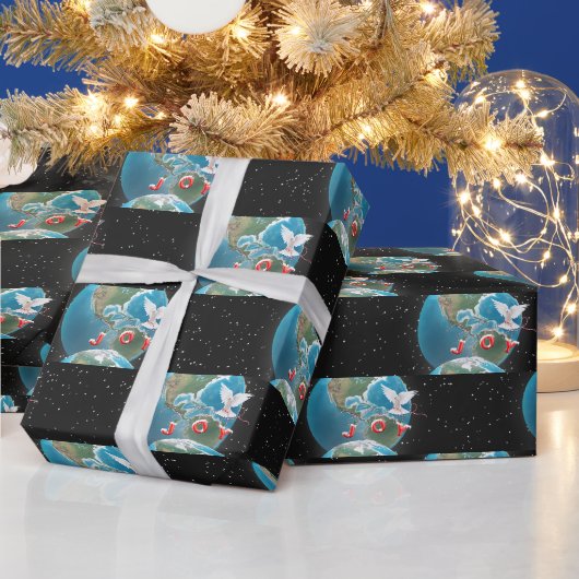 Witte duif met JOY op aarde Cadeaupapier (Feestdagen)