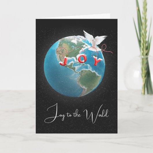 Witte duif met JOY op aarde Feestdagen Kaart (Voorkant)