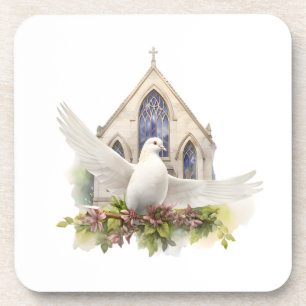 Witte Duif met Kerk Bier Onderzetter