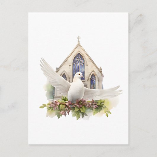 Witte Duif met Kerk Briefkaart (Voorkant)