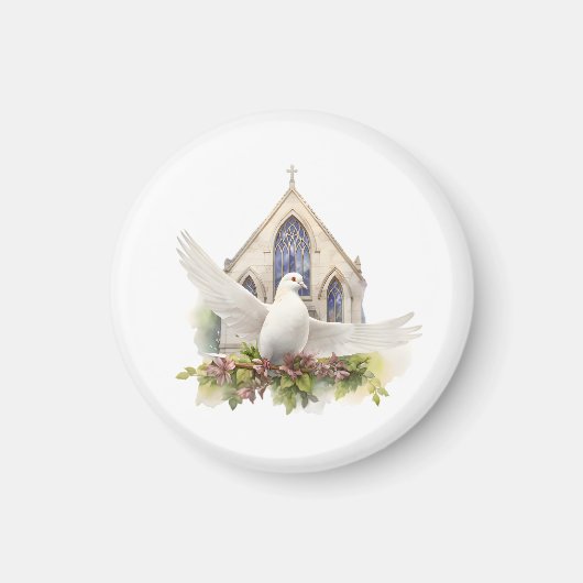 Witte Duif met Kerk Magneet (Voorkant)