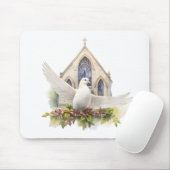Witte Duif Met Kerk Muismat (Met muis)