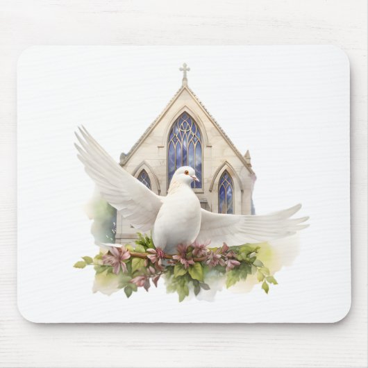 Witte Duif Met Kerk Muismat (Voorkant)