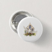 Witte Duif met Kerk Ronde Button 3,2 Cm (Voorkant /achterkant)