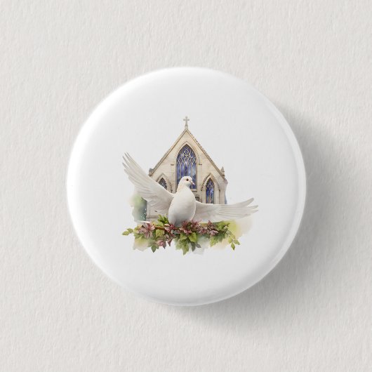 Witte Duif met Kerk Ronde Button 3,2 Cm (Voorkant)