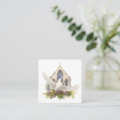 Witte Duif met Kerk Vierkante Visitekaartje (Staand voorkant)