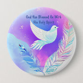 Witte duif met roze en blauwe veren ronde button 4,0 cm (Voorkant)