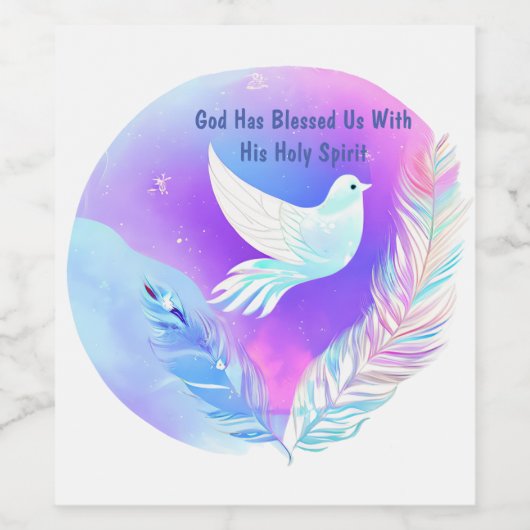 Witte duif met roze en blauwe veren wijn etiket (Enkel label)