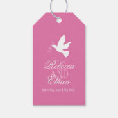 Witte duif met roze linten bruiloft gunst label cadeaulabel (Voorkant)