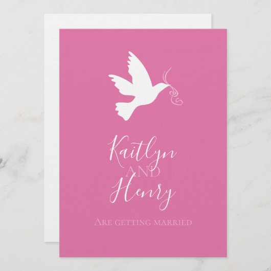 Witte duif met roze linten kaart (Voorkant / Achterkant)