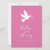 Witte duif met roze linten kaart (Voorkant)