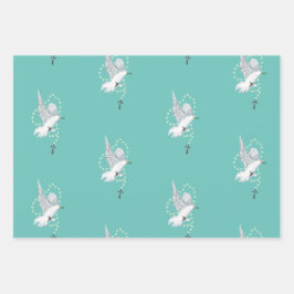 Witte duif met rozenkrans inpakpapier vel