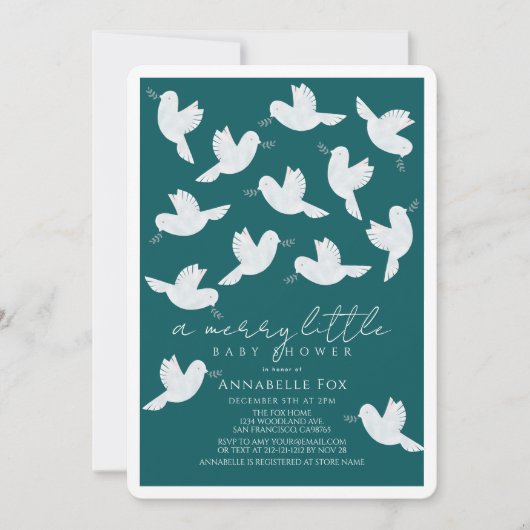 Witte Duif Olijf Blauwgroen Boy Merry Little Baby Kaart (Voorkant)