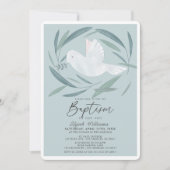 Witte Duif Olijftak Groen Blauwe Jongen Doop Kaart (Voorkant)