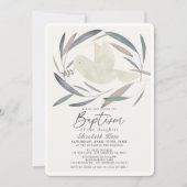 Witte Duif Olijftak Groen Doop Kaart (Voorkant)