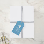 Witte duif op blauwe bruiloft bedankt label cadeaulabel (Met Touw)
