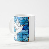 Witte duif op gebrandschilderd glas koffiemok (Voorkant links)
