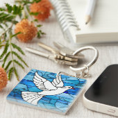Witte duif op gebrandschilderd glas sleutelhanger (Voorkant Rechts)