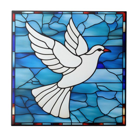 Witte duif op gebrandschilderd glas tegeltje (Voorkant)