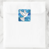 Witte duif op gebrandschilderd glas vierkante sticker (Tas)