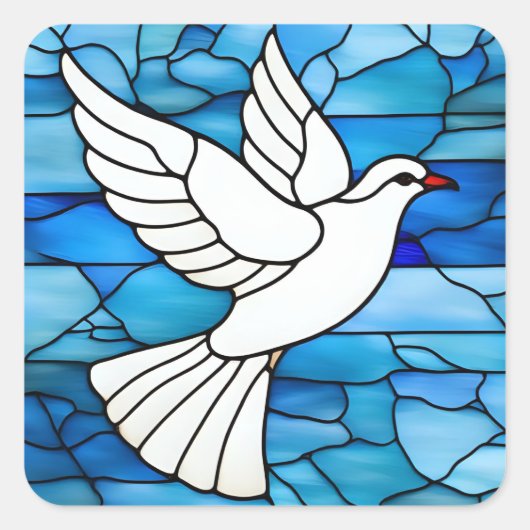 Witte duif op gebrandschilderd glas vierkante sticker (Voorkant)