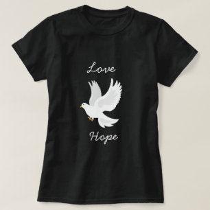 Witte duif op grijs t-shirt