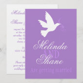 Witte duif paarse lint formele bruiloft uitnodigin kaart (Voorkant / Achterkant)