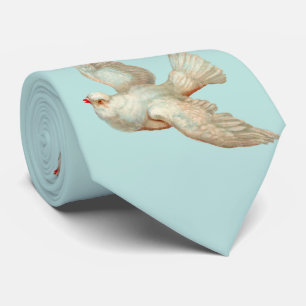 witte duif print stropdas