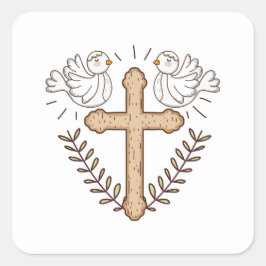 Witte Duif Religieus Kruis Doop Christening Vierkante Sticker