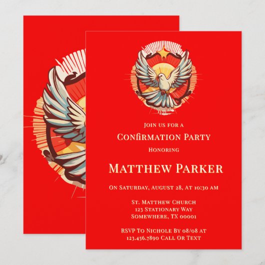 Witte Duif Rode Vlam Doopbevestiging  Kaart (Voorkant / Achterkant)