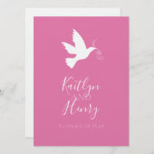 Witte duif roze linten verandering van bruiloft pl kaart (Voorkant / Achterkant)