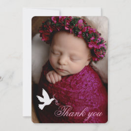 Witte duif roze meisjes doop foto dank u kaart