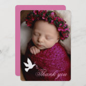 Witte duif roze meisjes doop foto dank u kaart (Voorkant / Achterkant)