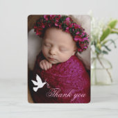 Witte duif roze meisjes doop foto dank u kaart (Staand voorkant)