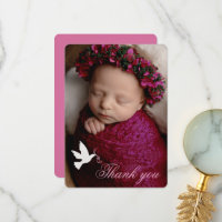 Witte duif roze meisjes doop foto dank u kaart