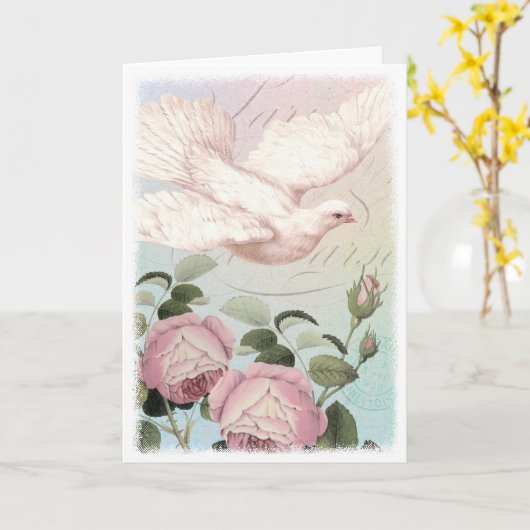 Witte Duif Rozen Sympathie voor Vrede Kaart (Gele Bloem)