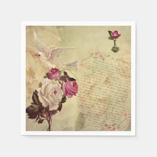  Witte Duif Shabby Chic Napkin Servet (Voorkant)