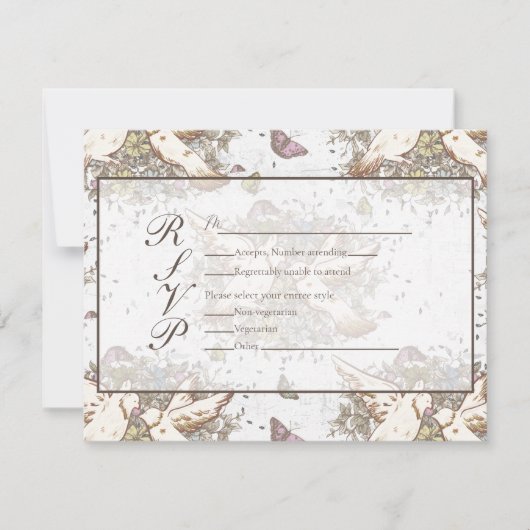 Witte duif tuin bruiloft | Sage Green RSVP Kaartje (Voorkant)