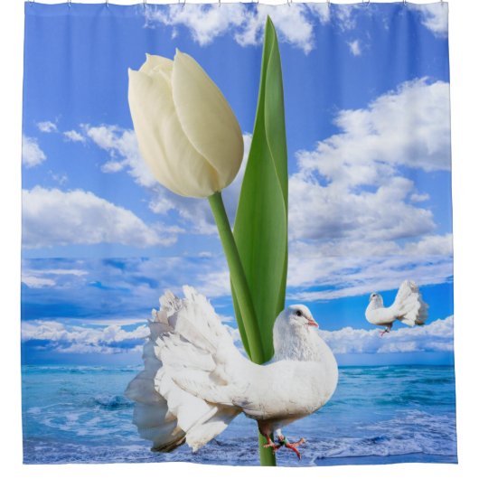 Witte duif Tulp van het gordijnhuis Douchegordijn (Voorkant)