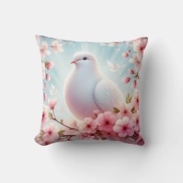 Witte duif tussen roze bloesems kussen