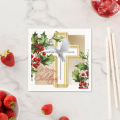 Witte duif van de feestdag, mistletoe Gold print Servet (Insitu)