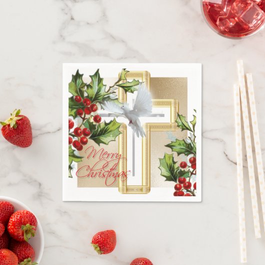 Witte duif van de feestdag, mistletoe Gold print Servet (Insitu)