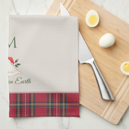 Witte Duif van Kerstmis Vrede Custom Monogram Kers Theedoek (Quarter Fold)