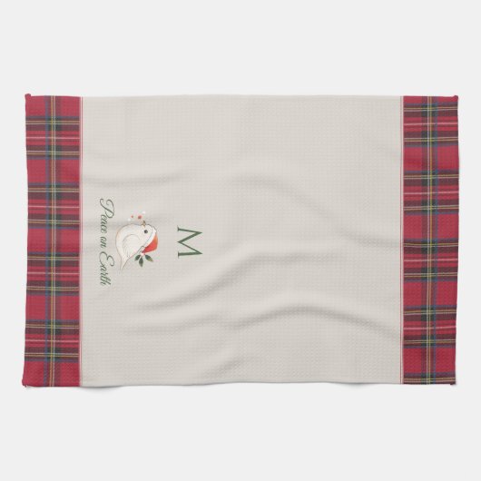 Witte Duif van Kerstmis Vrede Custom Monogram Kers Theedoek (Horizontaal)