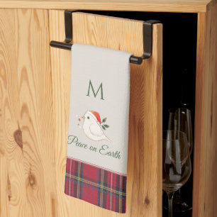 Witte Duif van Kerstmis Vrede Custom Monogram Kers Theedoek