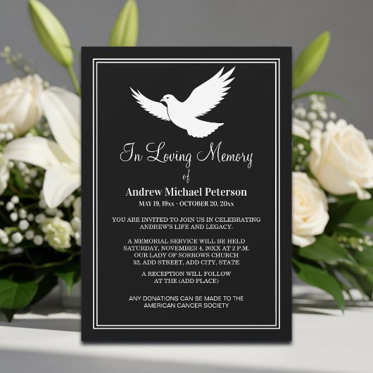 Witte Duif Viering Van Het Leven Funeral Kaart