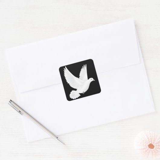 Witte duif vierkante sticker (Envelop)